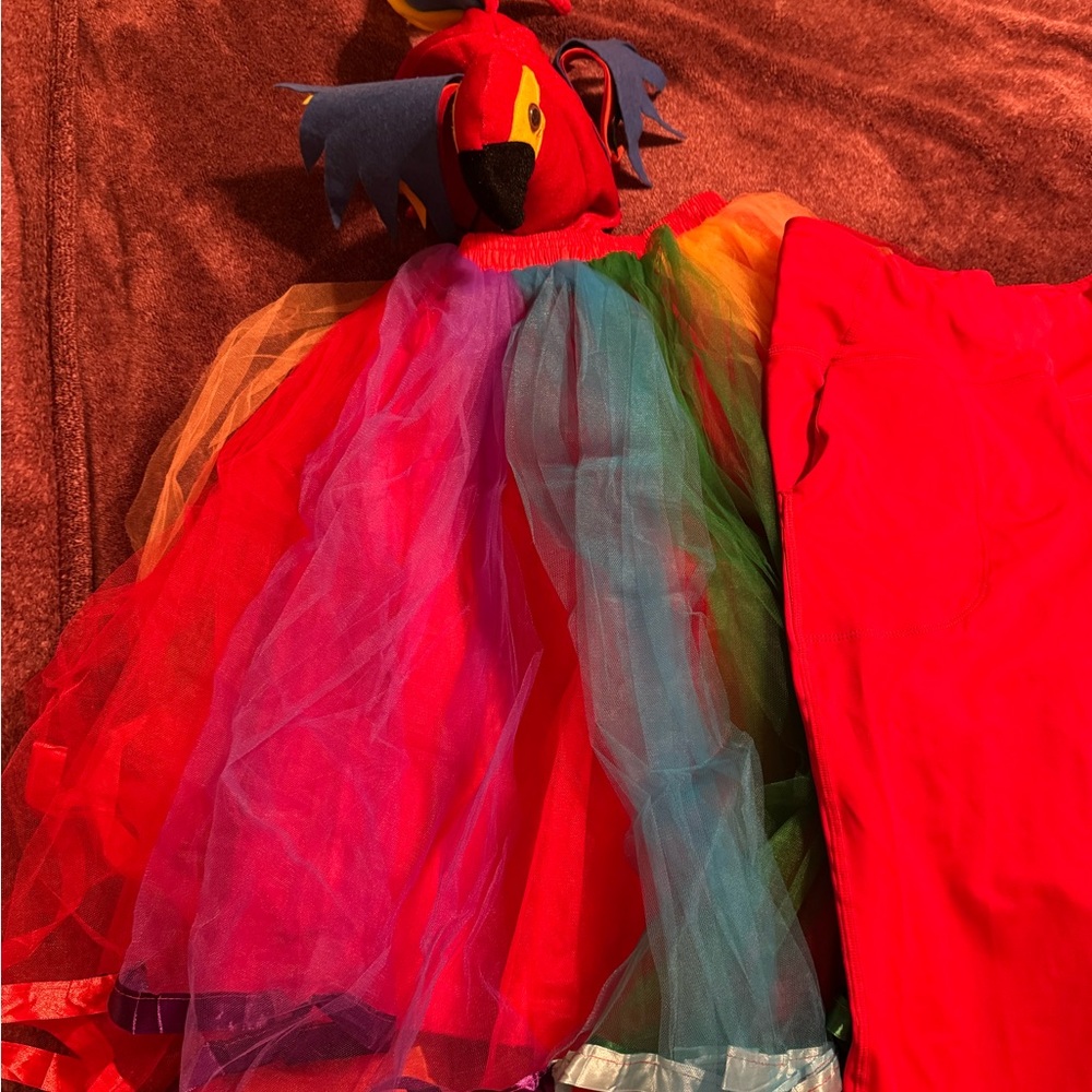 Red Parrot-Theme Tulle Dress with Rainbow Skirt - Women